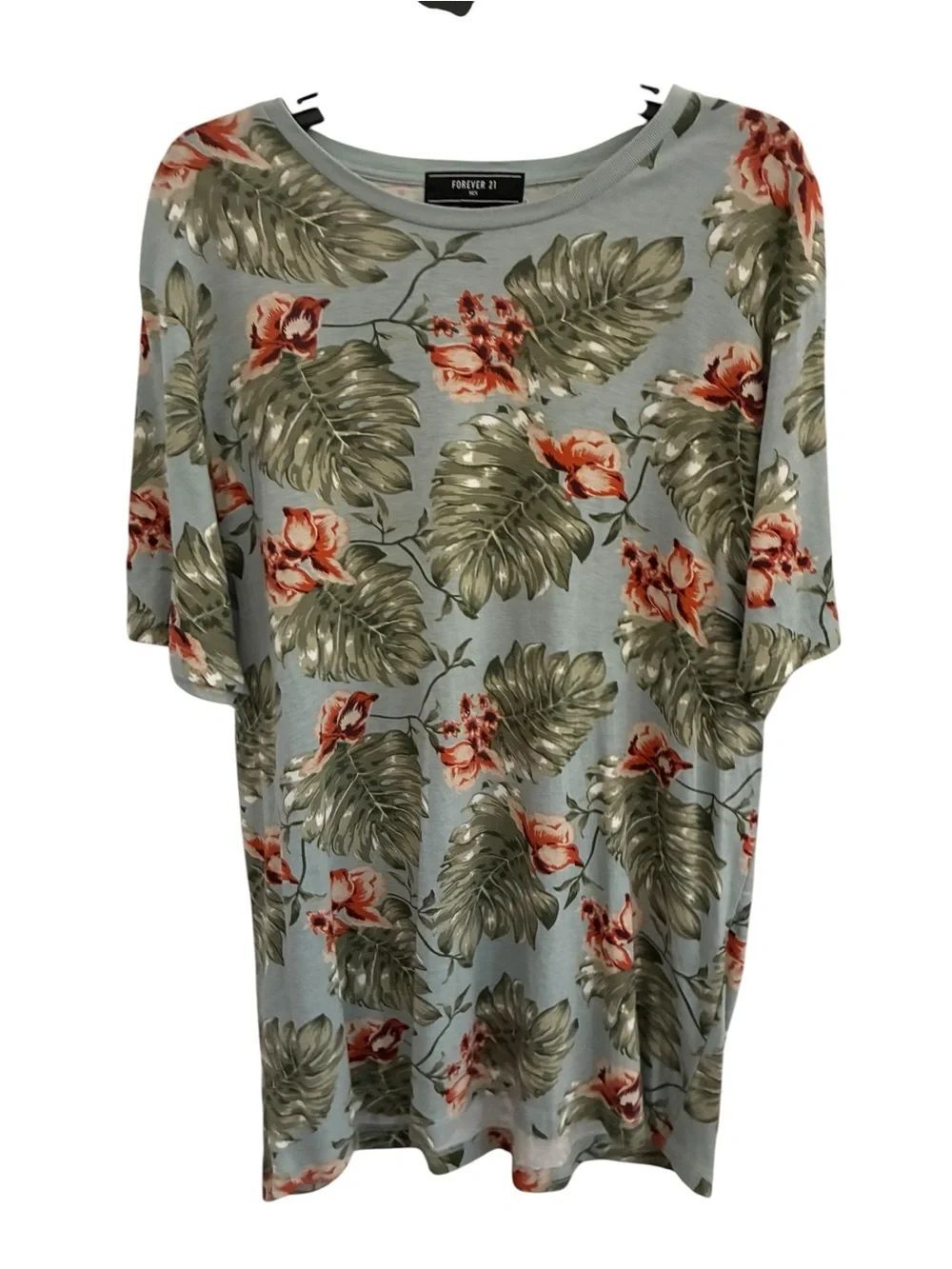 Forever 21 Light Blue Tropical Floral Tee Mens Size L